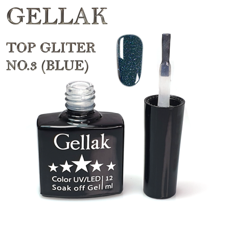טופ נצנצים ללא נטרול כחול  - Gellak No Wipe Top Coat Glitter 3​