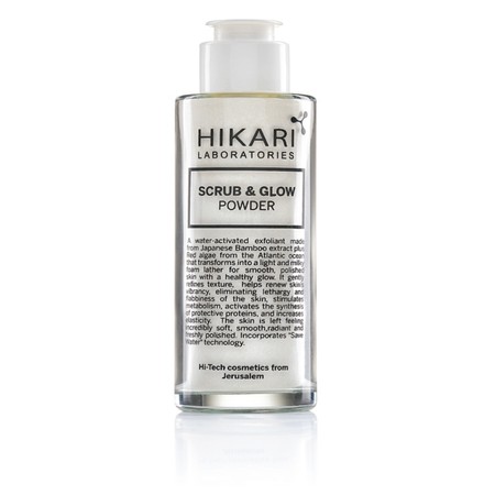 פילינג בטכנולוגיה חדשנית לחידוש מרקם העור והקניית זוהר<br>HIKARI Scrub & Glow Powder