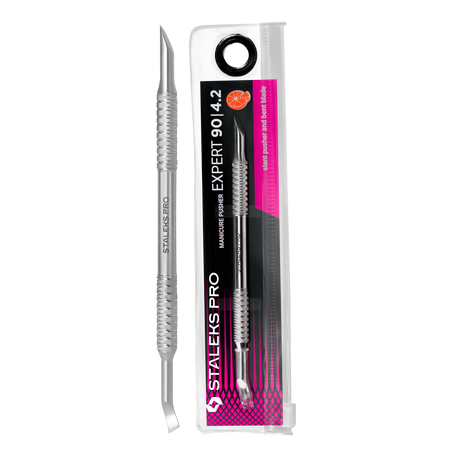 STALEKS PRO - EXPERT series<br>double-ended Manicure pusher - pe-90|4.2<br>דוחף עור משופע ולהב מעוגלת (כהה) סטאלקס - pe-90|4.2