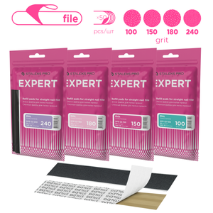 STALEKS PRO - EXPERT series <br> Refill pads for straight nail file (thin) - DFE-22 <br> מדבקות פצירה לבסיס ישר סטאלקס 50 יחידות - DFE-22