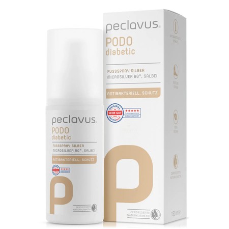 ®peclavus PODOdiabetic<br>Silver Foot Spray<br>ספריי רגליים לעור רגיש אנטי-בקטריאלי ומונע ריחות לא נעימים