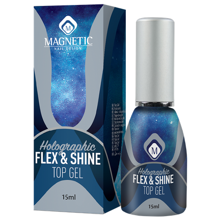 Magnetic Nail Design<br>טופ מבריק וגמיש עם נצנצים הולוגרפיים - Holographic Flex & Shine
