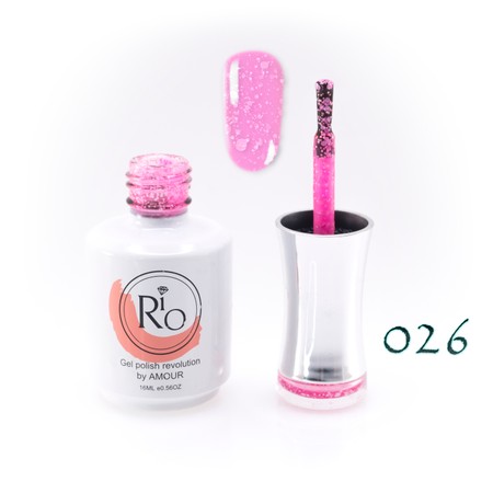 לק ג'ל ריו מספר 026 - גוון ורוד שקוף עם פתיתי שלג לבן | Rio Gel Polish