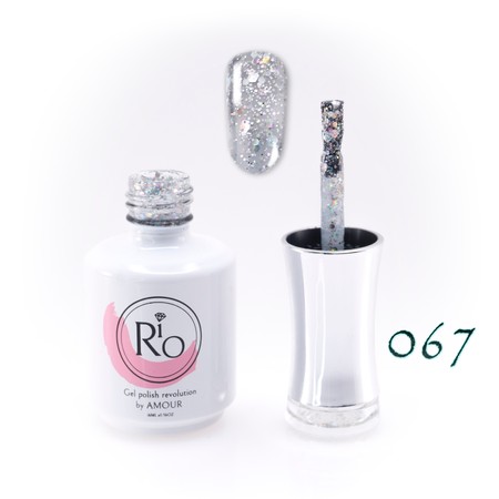 לק ג'ל ריו מספר 067 - שקוף עם נצנצים תכלת-כסף | Rio Gel Polish