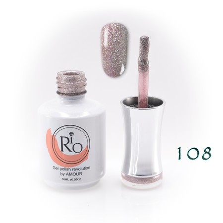 לק ג'ל ריו מספר 108 - גליטר כסוף-ורוד עדין אטום | Rio Gel Polish