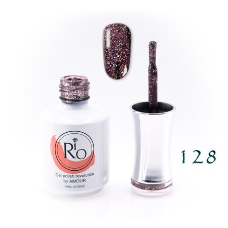 לק ג'ל ריו מספר 128 - גוון נצנצים חום-סגול | Rio Gel Polish