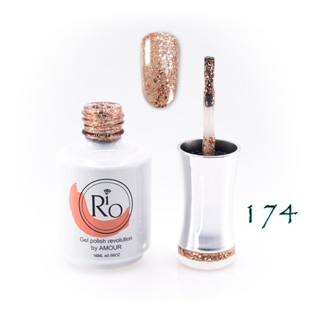לק ג'ל ריו מספר 174 - נצנצים זהב-ורוד אטום  | Rio Gel Polish