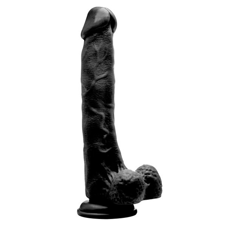 דילדו ריאליסטי עם בסיס אשכים נצמד באורך 27 סנטימטרים