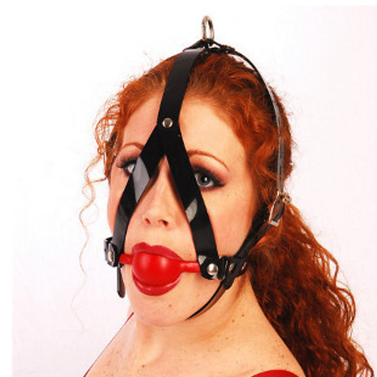 רתמת ראש עם מחסום פה כדורי שחור או אדום