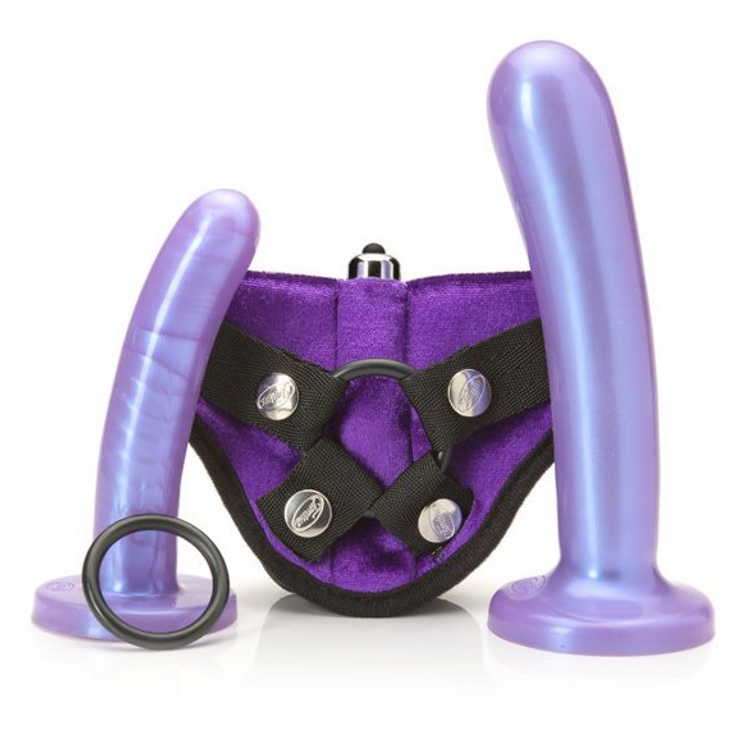 ערכה של רתמה ושני דילדואים מסיליקון של Tantus