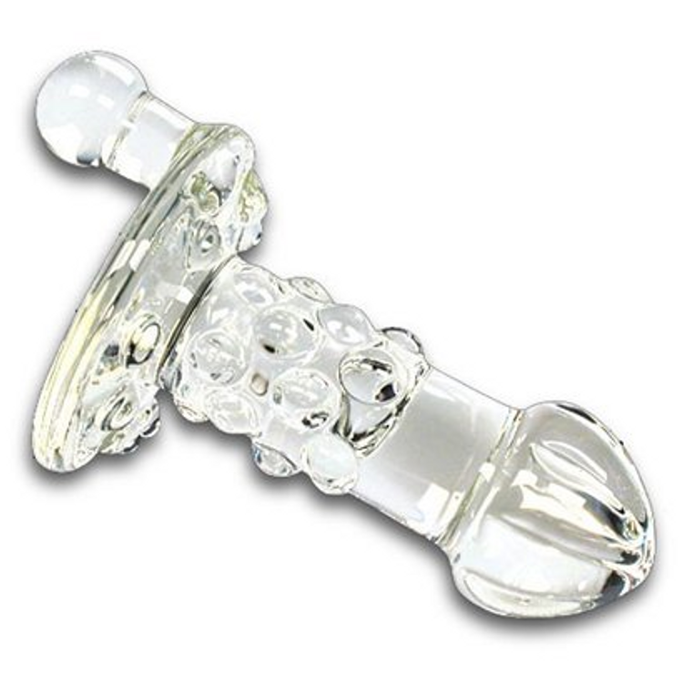 פלאג אנאלי מזכוכית עם בליטות  וידית קטנה לסיבוב