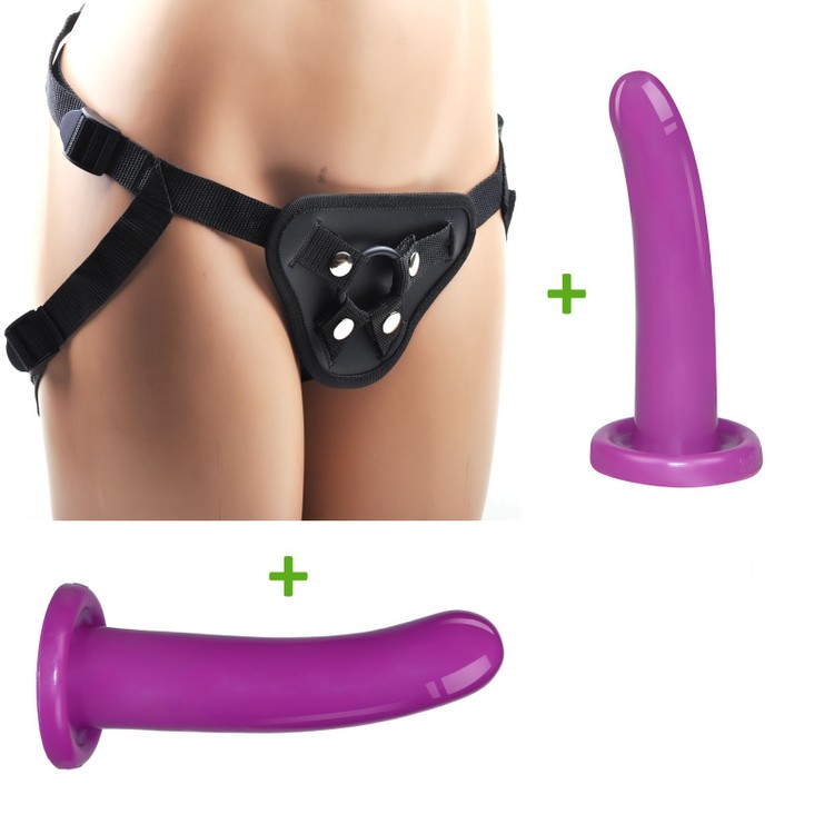 קיט ערכת סטראפ-און למתחילים עם רתמה ושני דילדו מסיליקון צבע ורוד