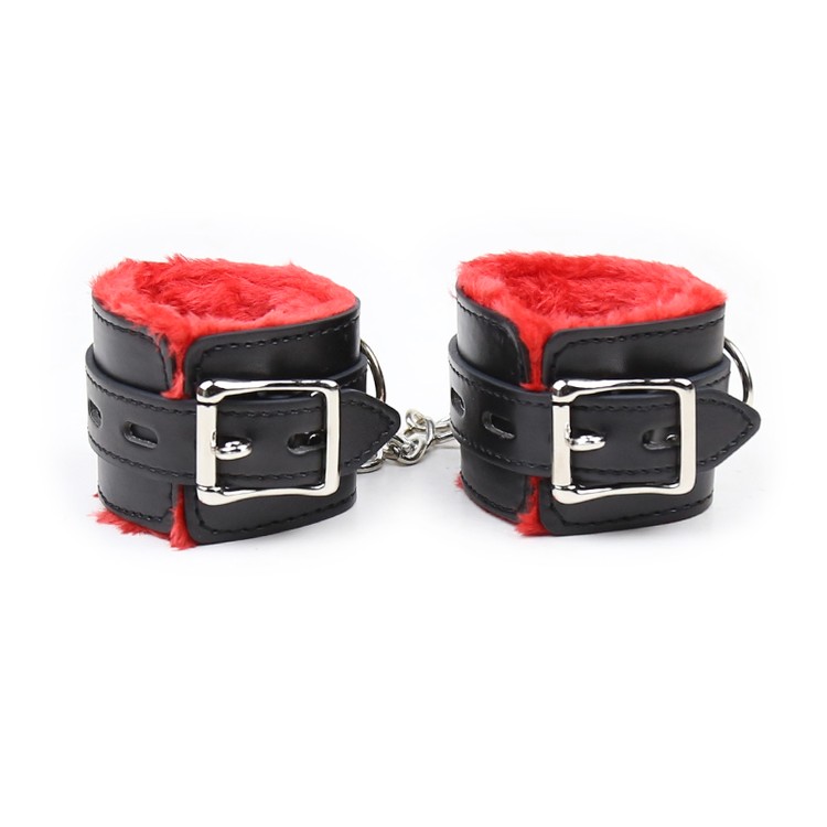 אזיקי ידיים עם אבזם ננעל ופרווה אדומה