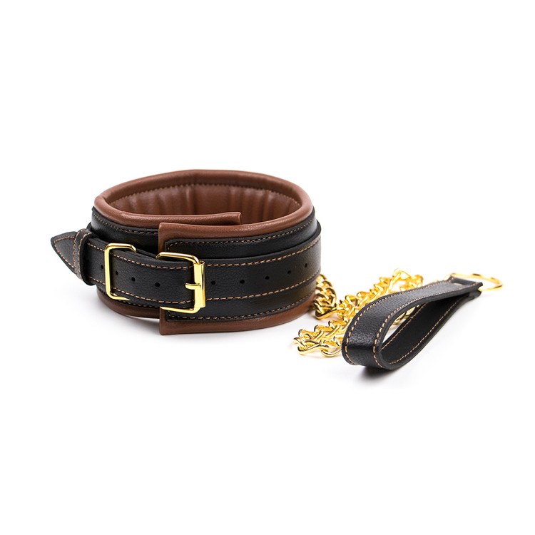 קולר איכותי בגוון חום שחור עם שרשרת הובלה