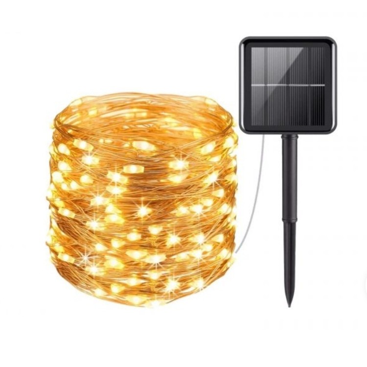 שרשראות חוט סולארית אור חם 10 מטר 100 לד