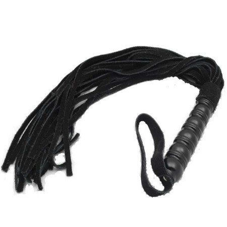 A delicate black flogger suitable for sensitive areas