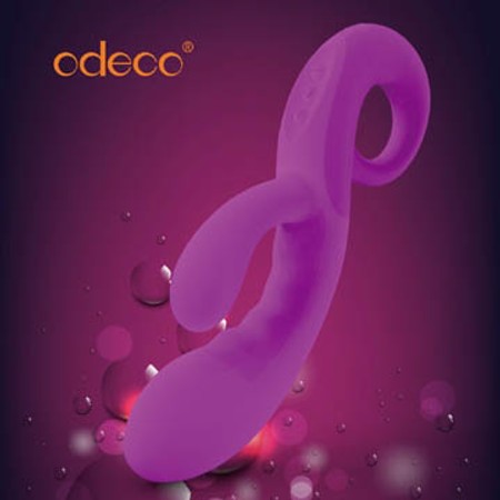 Rabbit purple silicone mulch vibrator rechargeable 2 motors 7 vibration modes with length 11 cm thickness 12.5 cm Odeco