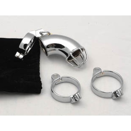 Grid chastity belt for men made of metal with 3 rings and a lock