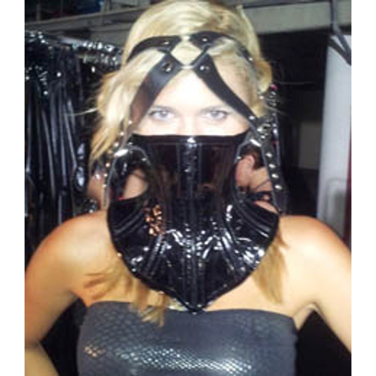 קולר חצי מסכה דמוי עור מבריק וסקסי - ללא יכולת לדבר