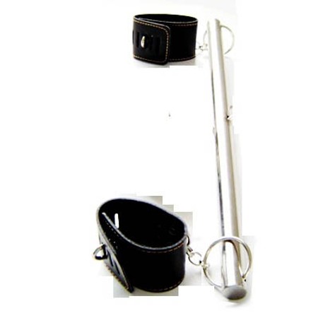 Static metal rod for hand tying, including padded leather cuffs, length 50 cm