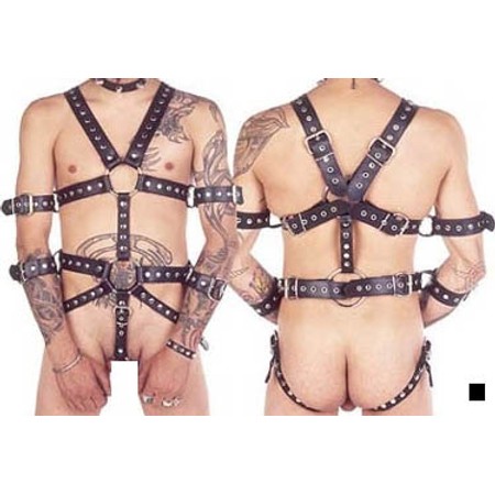 Harness עור לגבר מיוחד עם או בלי אזיקים, קוק רינג ועם רתמות לישבן