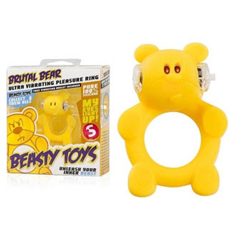 Brutal Bear Silicone Vibrating Ring Shaped Yellow Bear by Shots Toys​