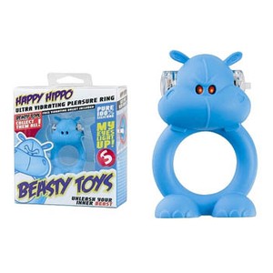 Happy Hippo טבעת רטט מסיליקון בצורת היפופוטם כחול Shots Toys