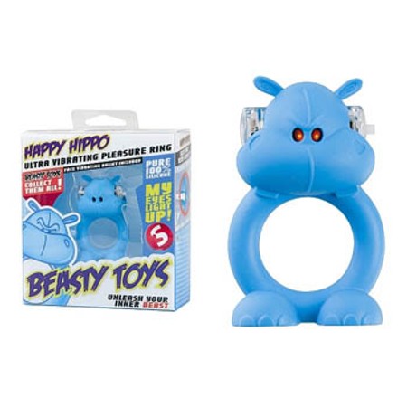 ​Happy Hippo Silicone vibrating ring in the shape of a blue hippo by Shots Toys​