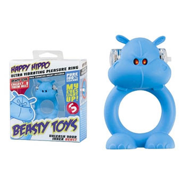 Happy Hippo טבעת רטט מסיליקון בצורת היפופוטם כחול Shots Toys