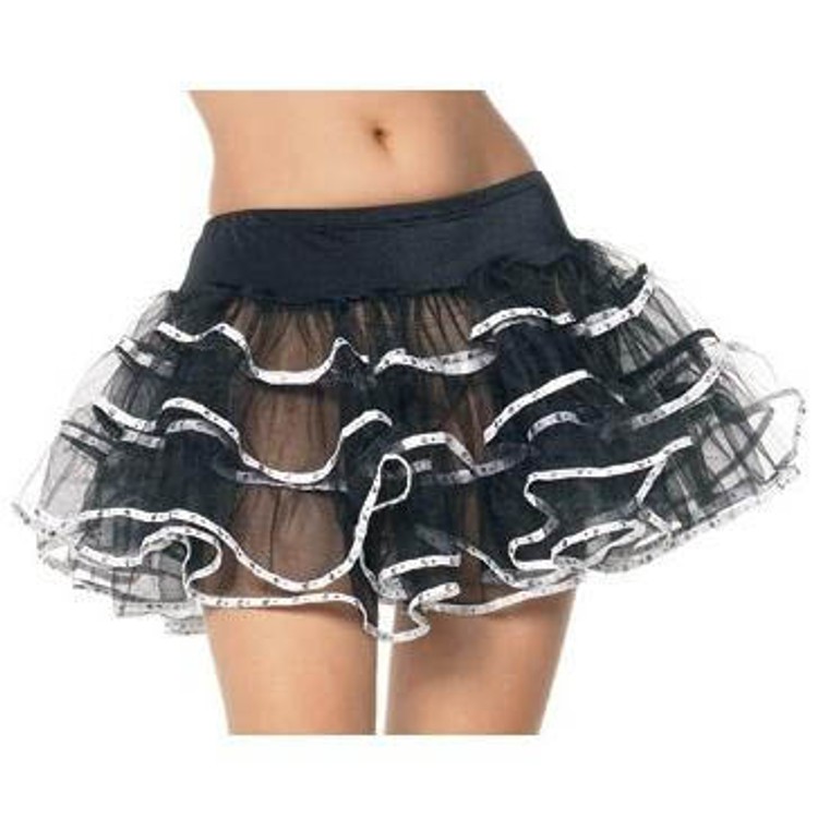 חצאית קצפת שחורה שקופה עם פסים לבנים