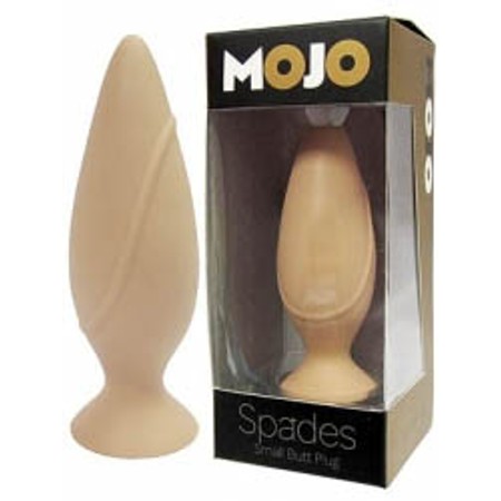 A small silicone butt plug 10 cm long and 3.5 cm in diameter from the MOJO Spades model