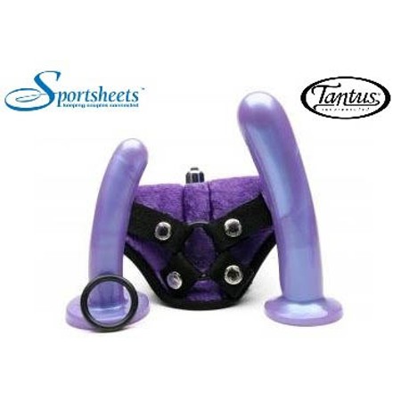 Bend Over Intermediate  - Purple and vibrating strap-on harness with two types of medium and large silicone dildo​s by Tantus​