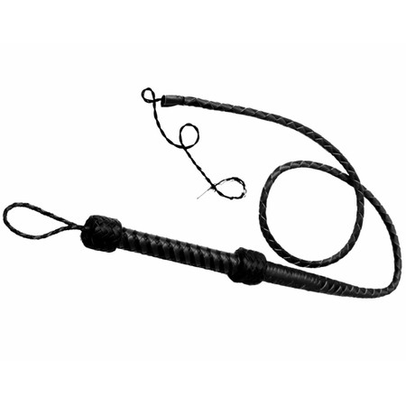 Cruel black leather whip ball with a handle  2 meter long