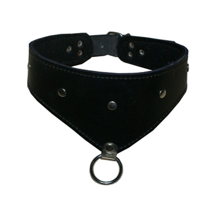 קולר עור קשיח, פרווה פנימית עם טבעת מתכת לרצועה