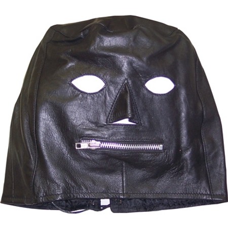 black leather mask with a zipper on the mouth