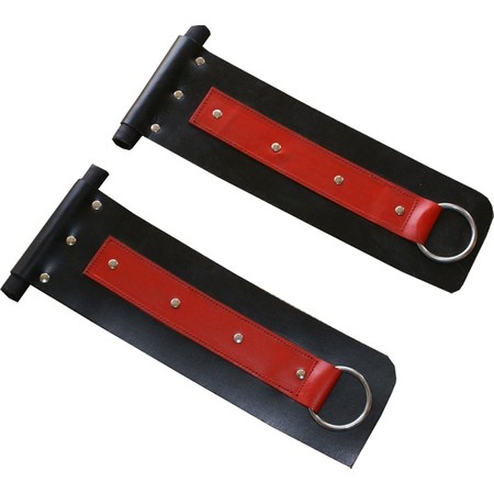 Connectors for attaching cuffs to doors in red and black leather​