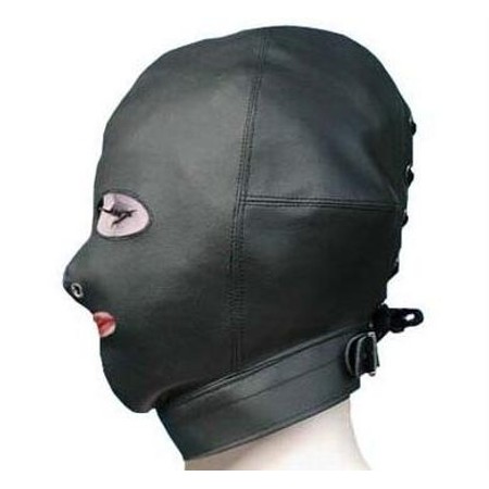 Kinky leather-like mask for the whole head with an opening for the mouth and eyes