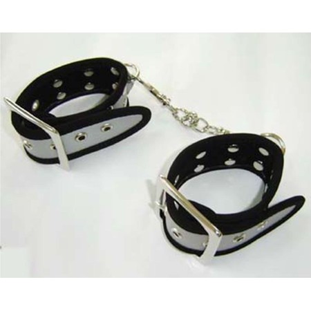 Leather handcuffs with black and silver studs