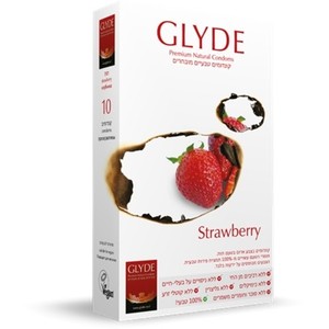 Glyde Strawberry​ - 10 natural red condoms with a strawberry flavor, width 53 mm, length 18 cm ​