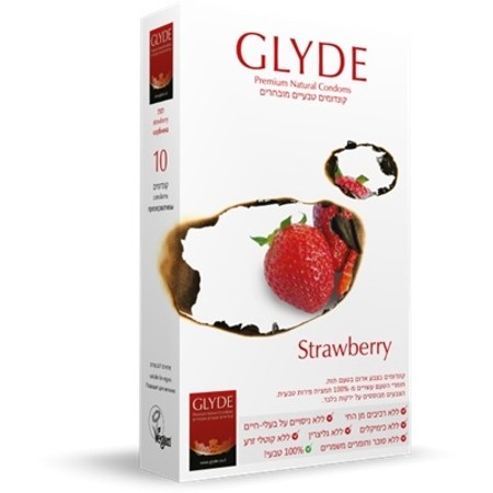 Glyde Strawberry​ - 10 natural red condoms with a strawberry flavor, width 53 mm, length 18 cm ​