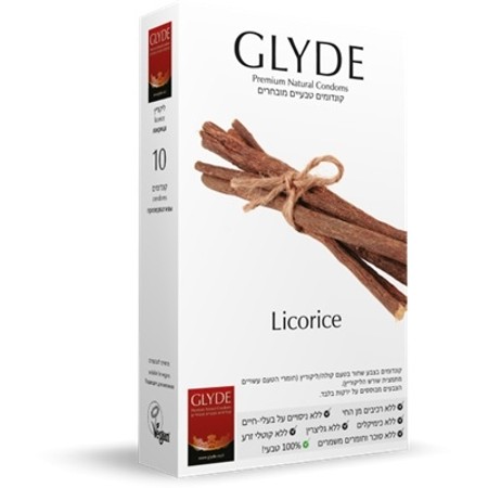 10 Natural Cola Licorice Flavored Condoms Black Width 53mm Length 18cm Glyde Licorice Cola