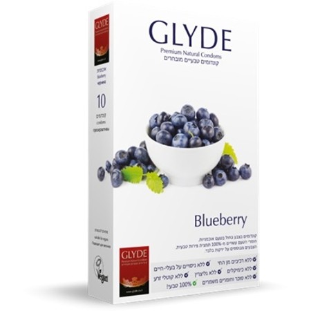 Glyde - 10 natural blueberry flavored condoms 53 mm length 18 cm​