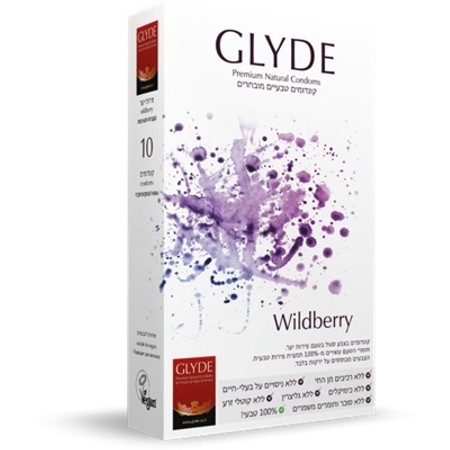 10 natural berry-flavored condoms in purple, width 53 mm, length 18 cm, Glyde Wildberry