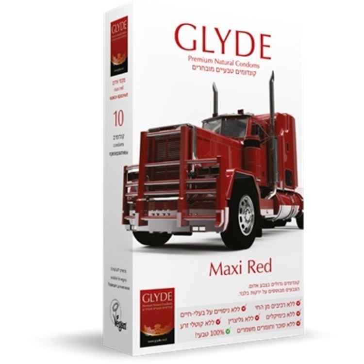 10 קונדומים אדומים גדולים וטבעיים רוחב 56 ממ אורך 19 סמ Glyde Maxi Red