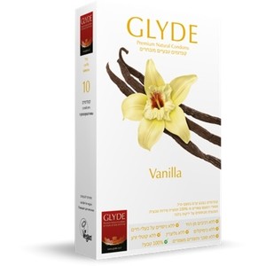 10 קונדומים טבעיים בטעם וניל בצבע קרם רוחב 53 ממ אורך 18 סמ Glyde Vanilla