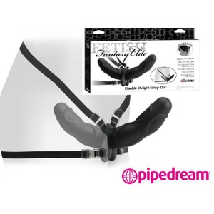 Double Delight Strap-On Strap and double-sided made of black silicone 12 cm Pipedream