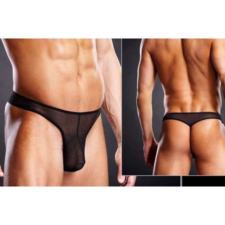 G-String Sexy Transparent Black Thong for Men Blue Line