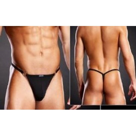 V-String Black thong underwear with metal rings by Blue Line