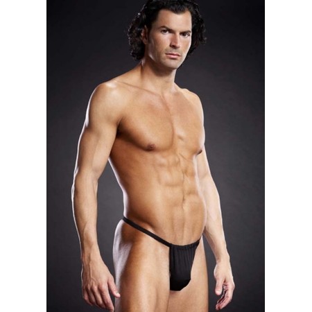 V-String Black Thong Bottom for Men Blue Line