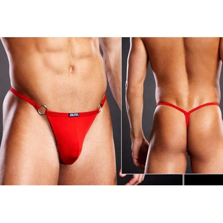 V-String Red Thong Panties for Men with Metal Rings on the Blue Line Side